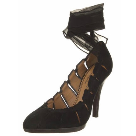 NEW YSL black suede ankle wrap pumps - Picture 2 of 14